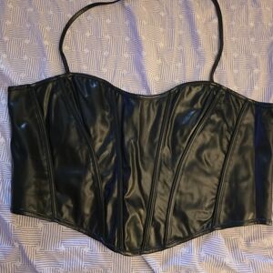 PrettyLittleThing Black Faux Leather Top